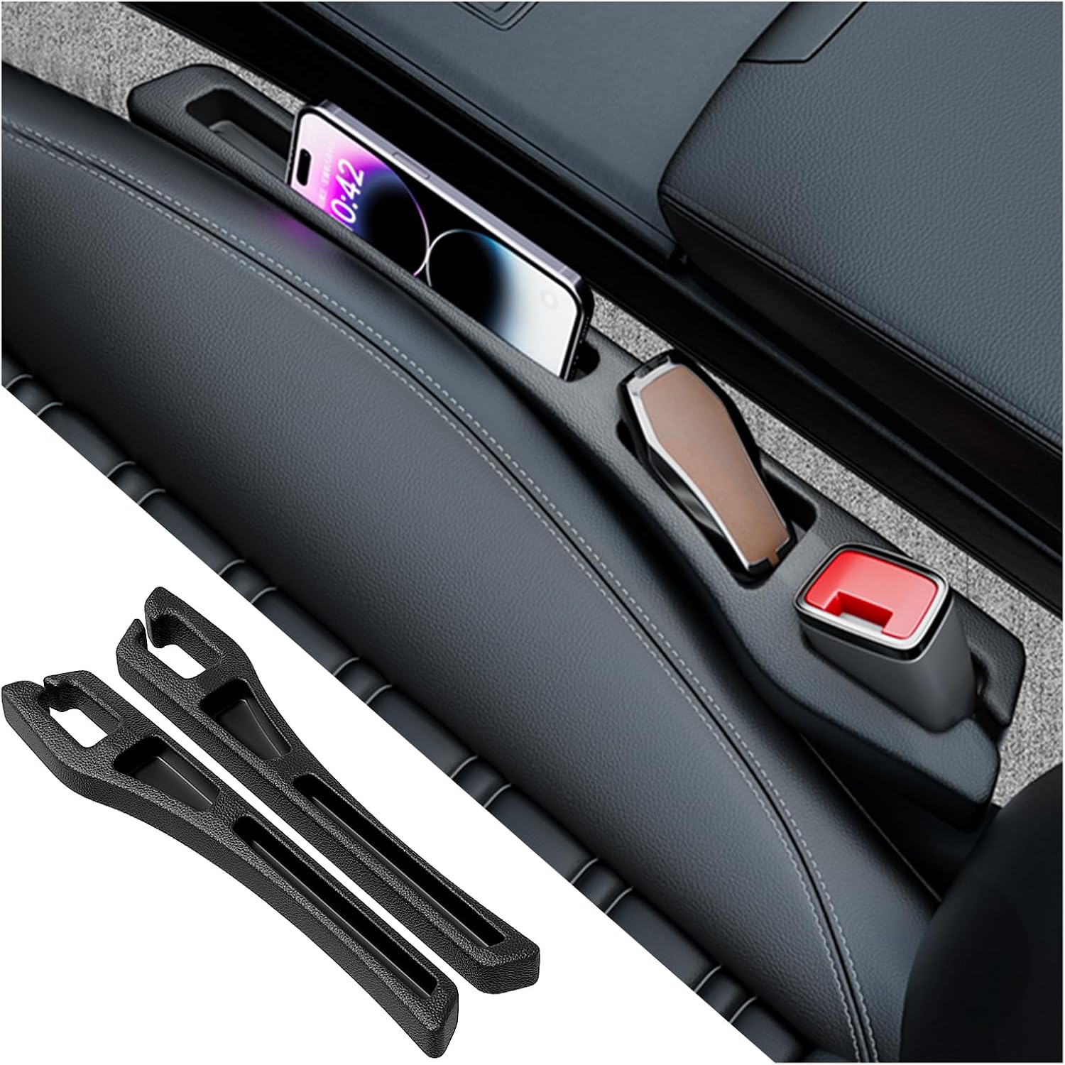Car Seat Gap Filler with Storage Pocket, Set of 2