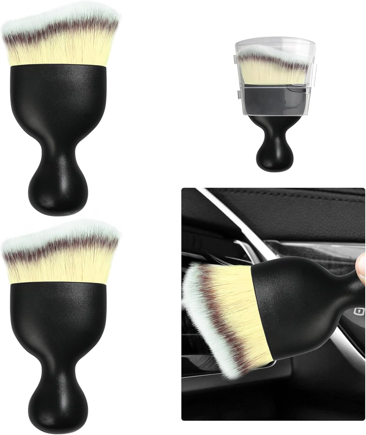 Curved Soft-Bristle Detailing Brush for Car Interiors