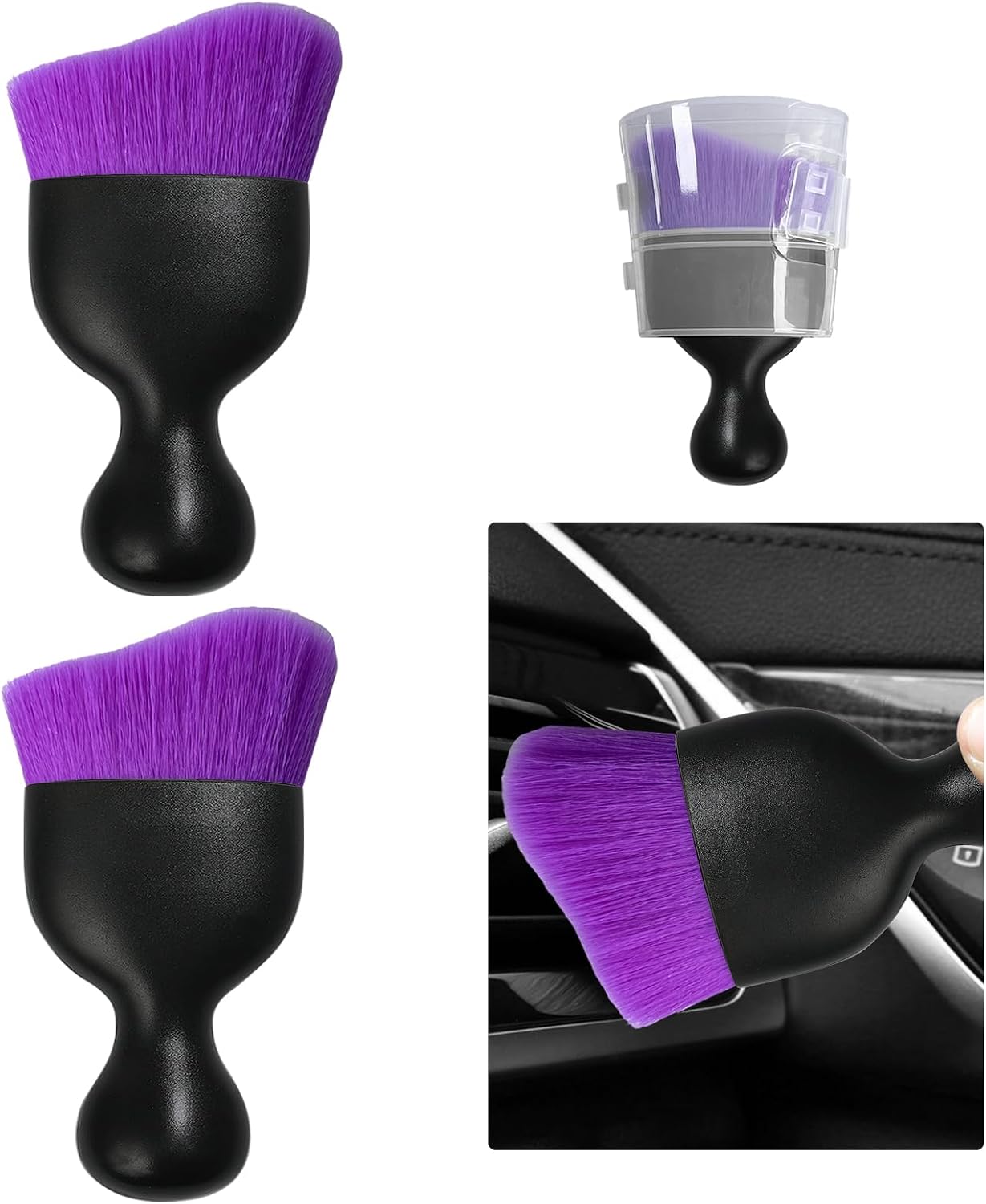 Curved Soft-Bristle Detailing Brush for Car Interiors