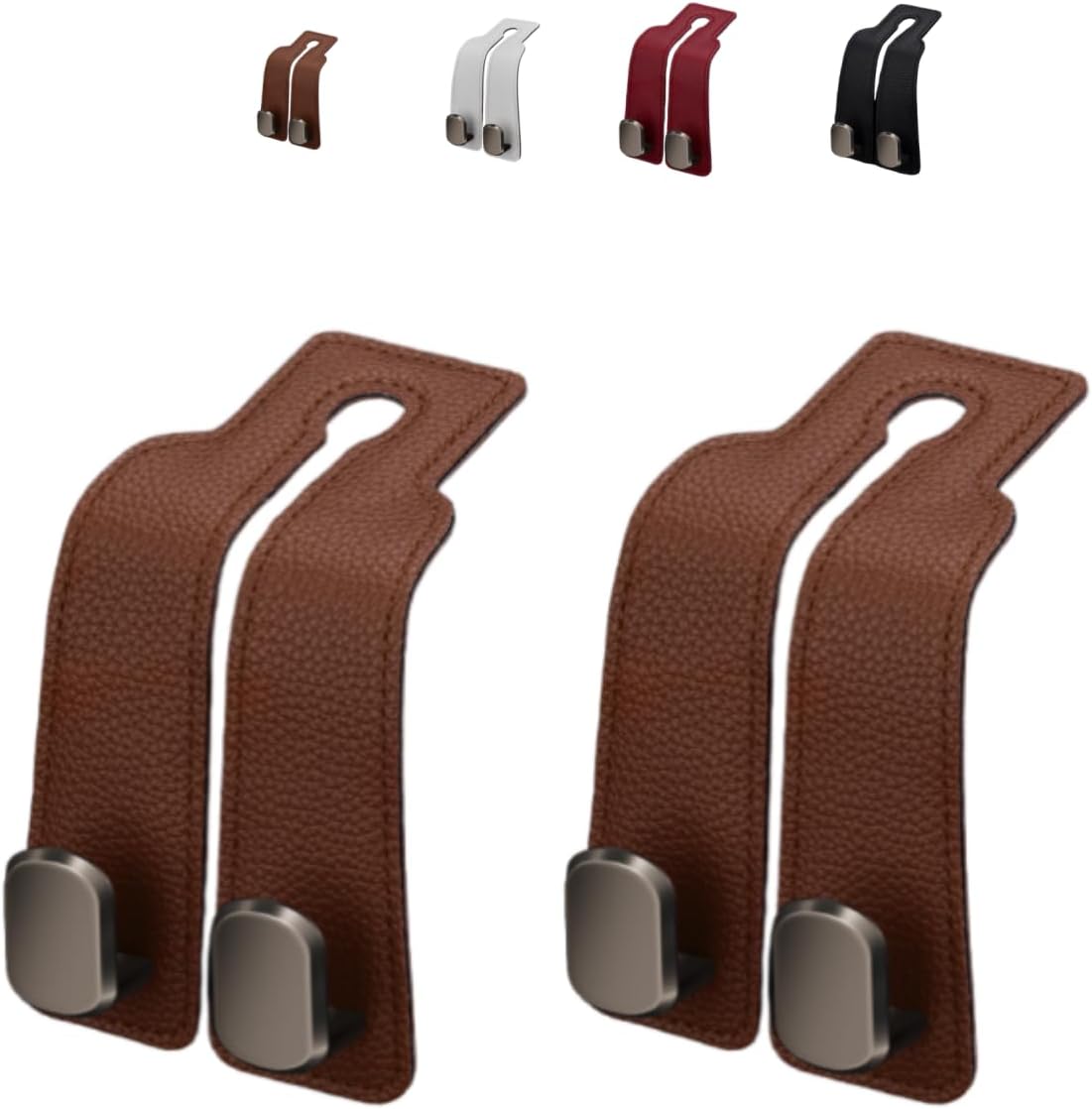 Leather-Wrapped Metal Headrest Hooks, Set of 2