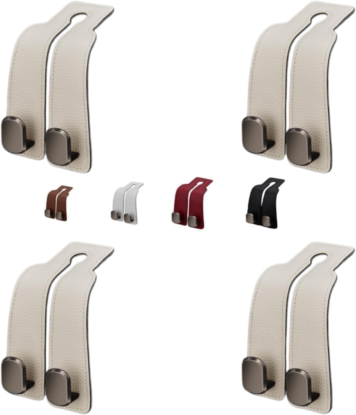 Leather-Wrapped Metal Headrest Hooks, Set of 2