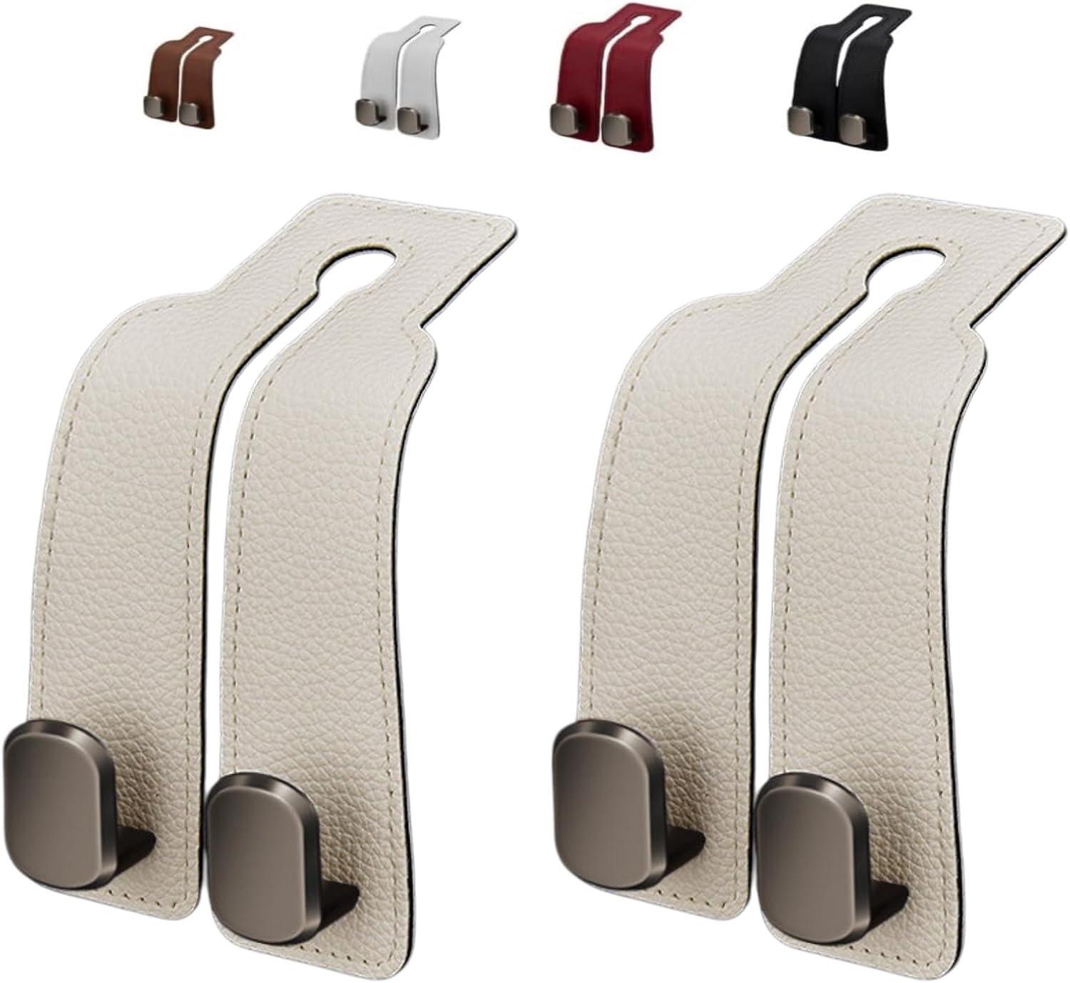 Leather-Wrapped Metal Headrest Hooks, Set of 2