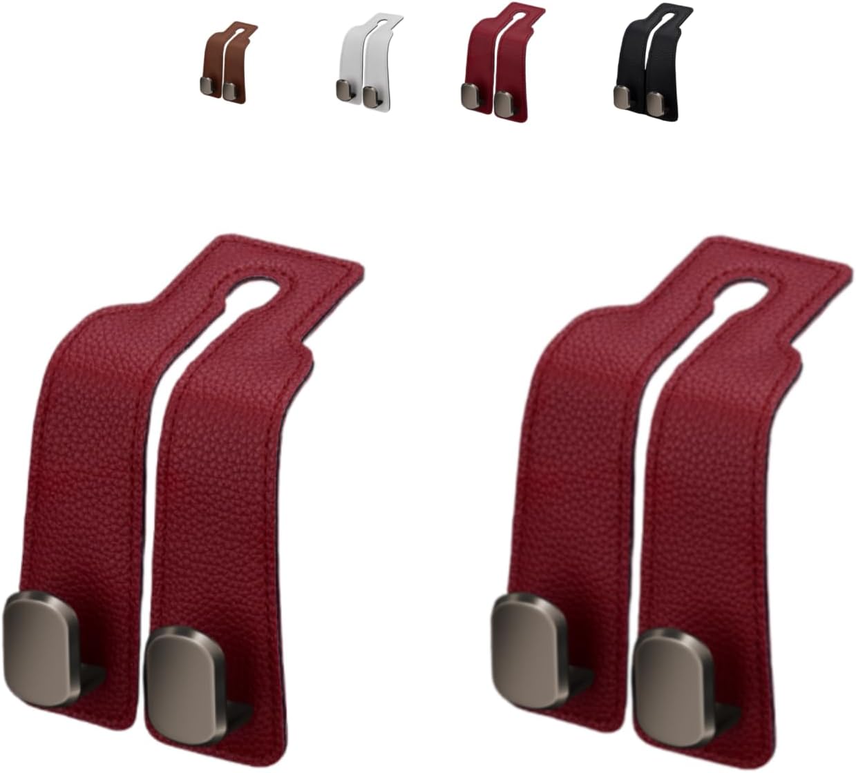 Leather-Wrapped Metal Headrest Hooks, Set of 2
