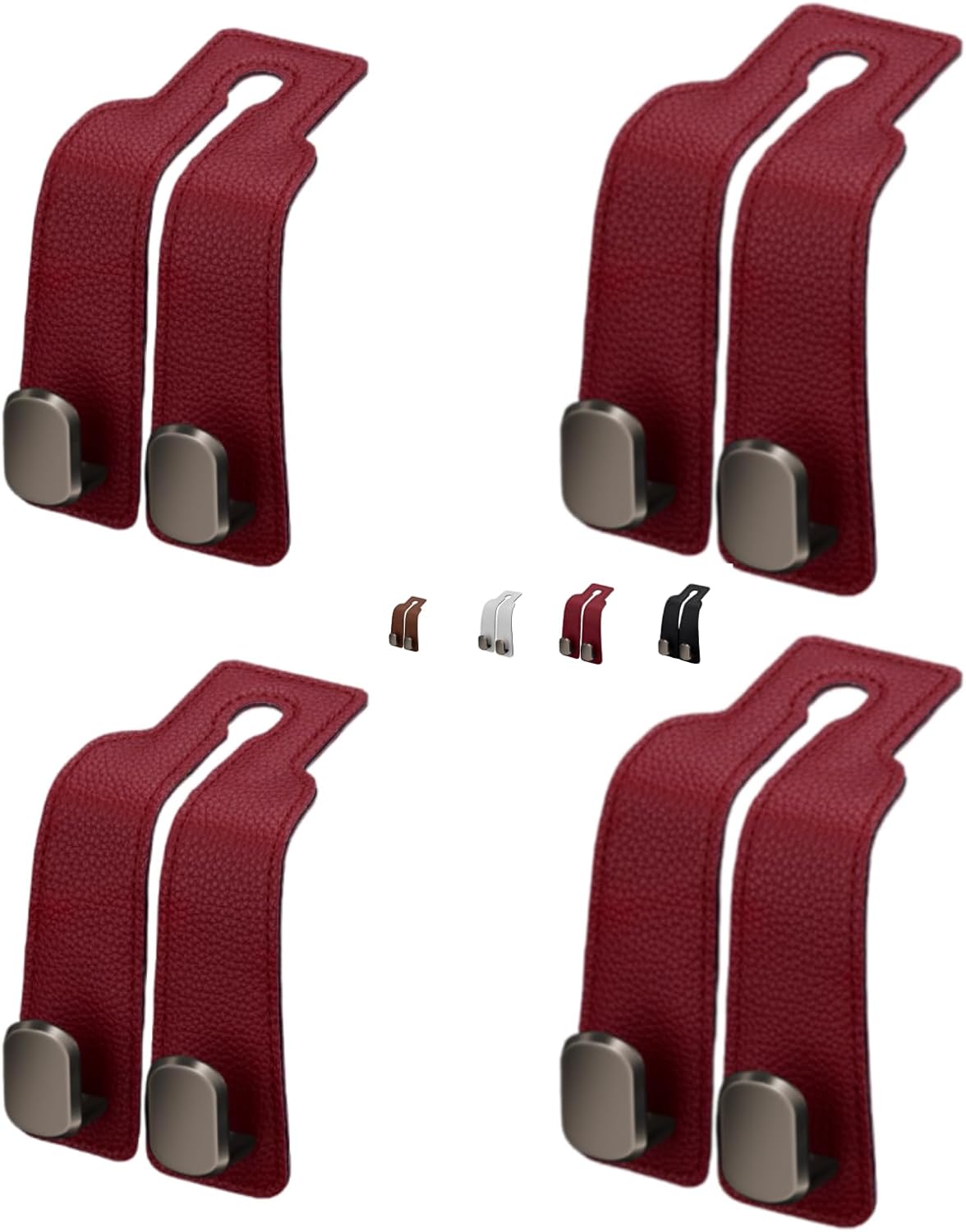 Leather-Wrapped Metal Headrest Hooks, Set of 2