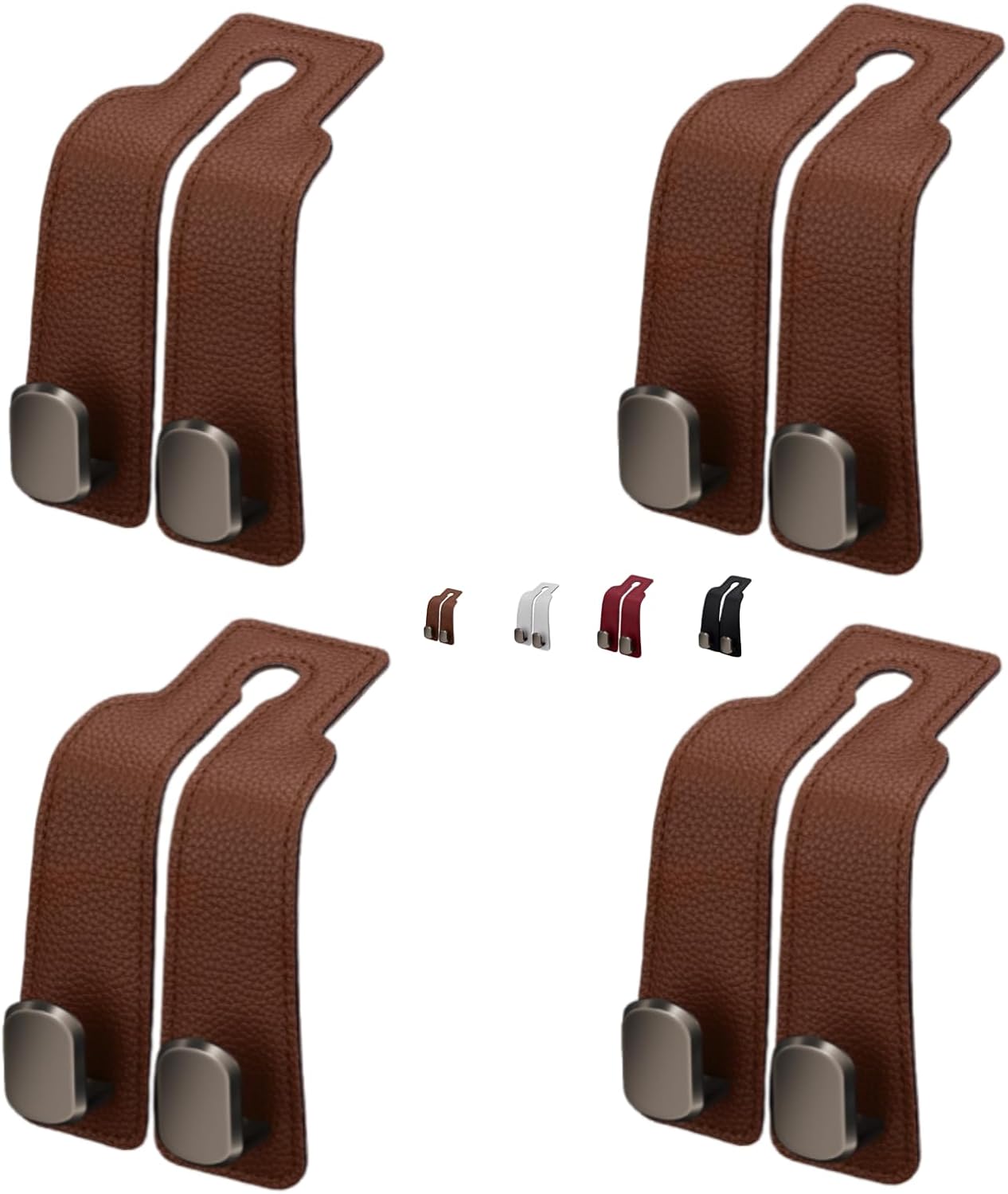 Leather-Wrapped Metal Headrest Hooks, Set of 2
