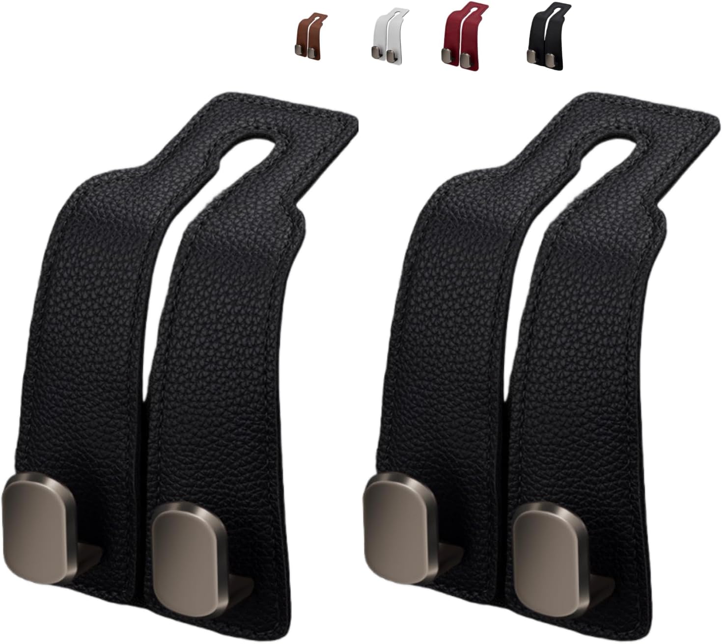 Leather-Wrapped Metal Headrest Hooks, Set of 2
