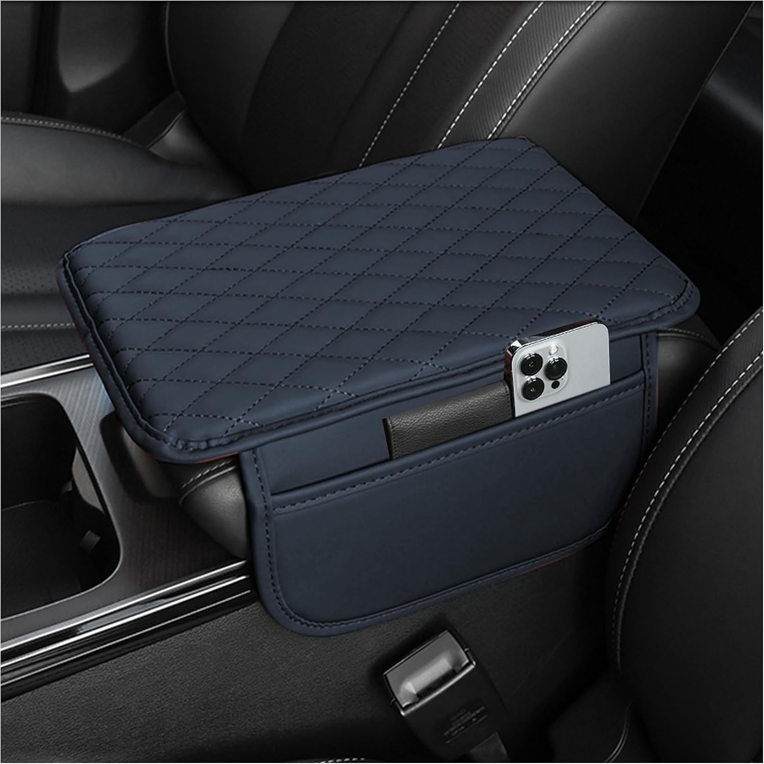 Microfibre Leather Centre Console Armrest Cover with Storage Pockets