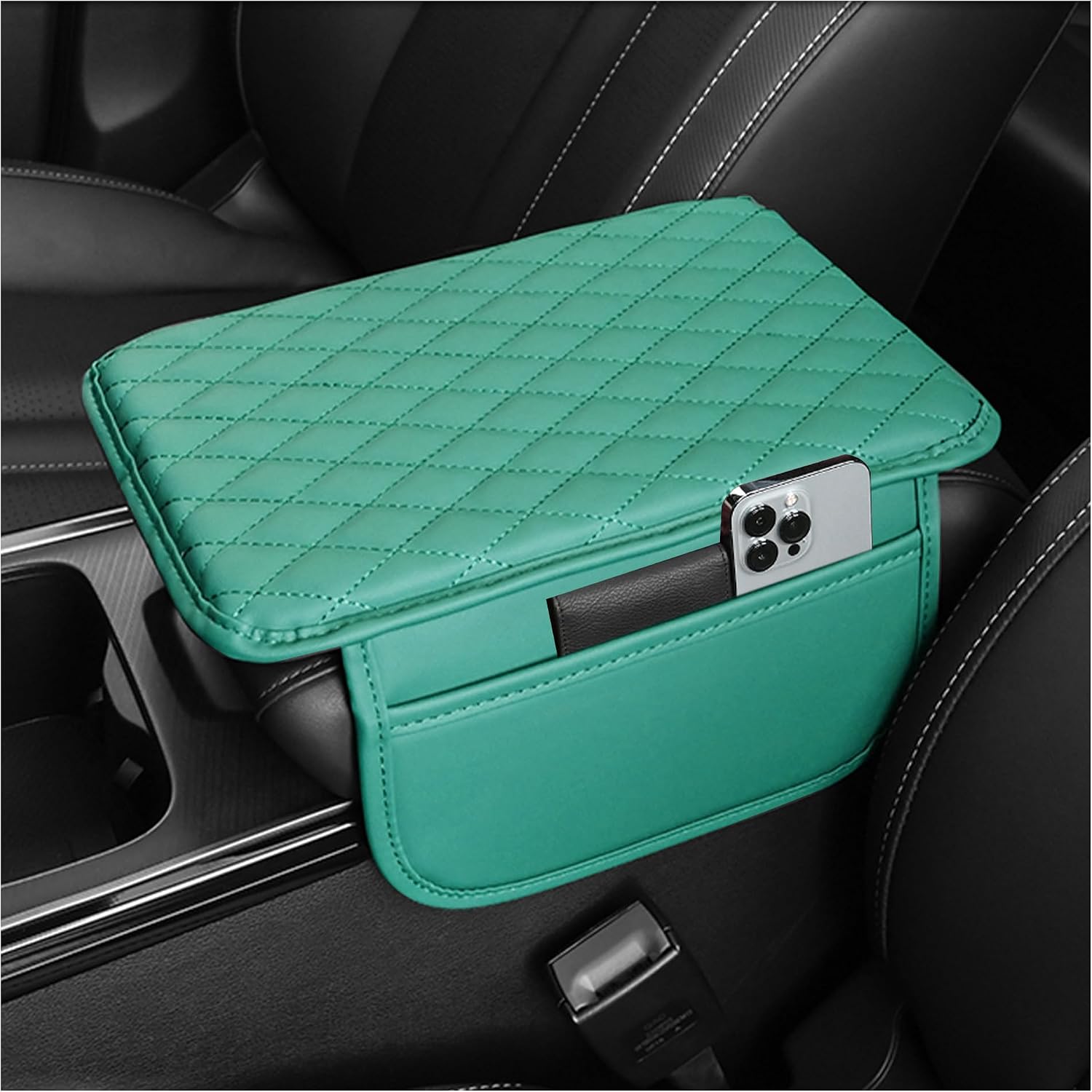 Microfibre Leather Centre Console Armrest Cover with Storage Pockets
