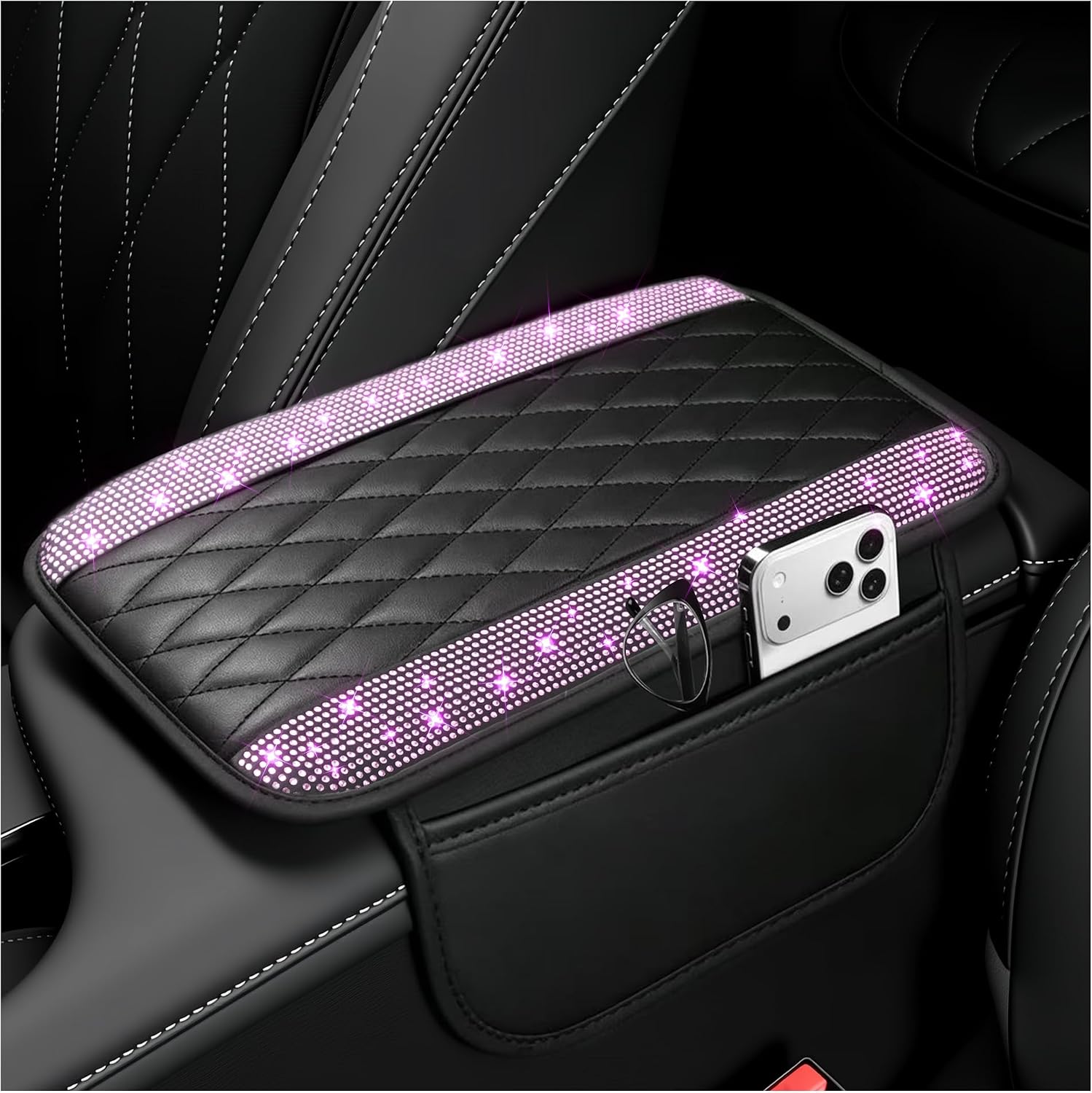 Microfibre Leather Centre Console Armrest Cover with Storage Pockets