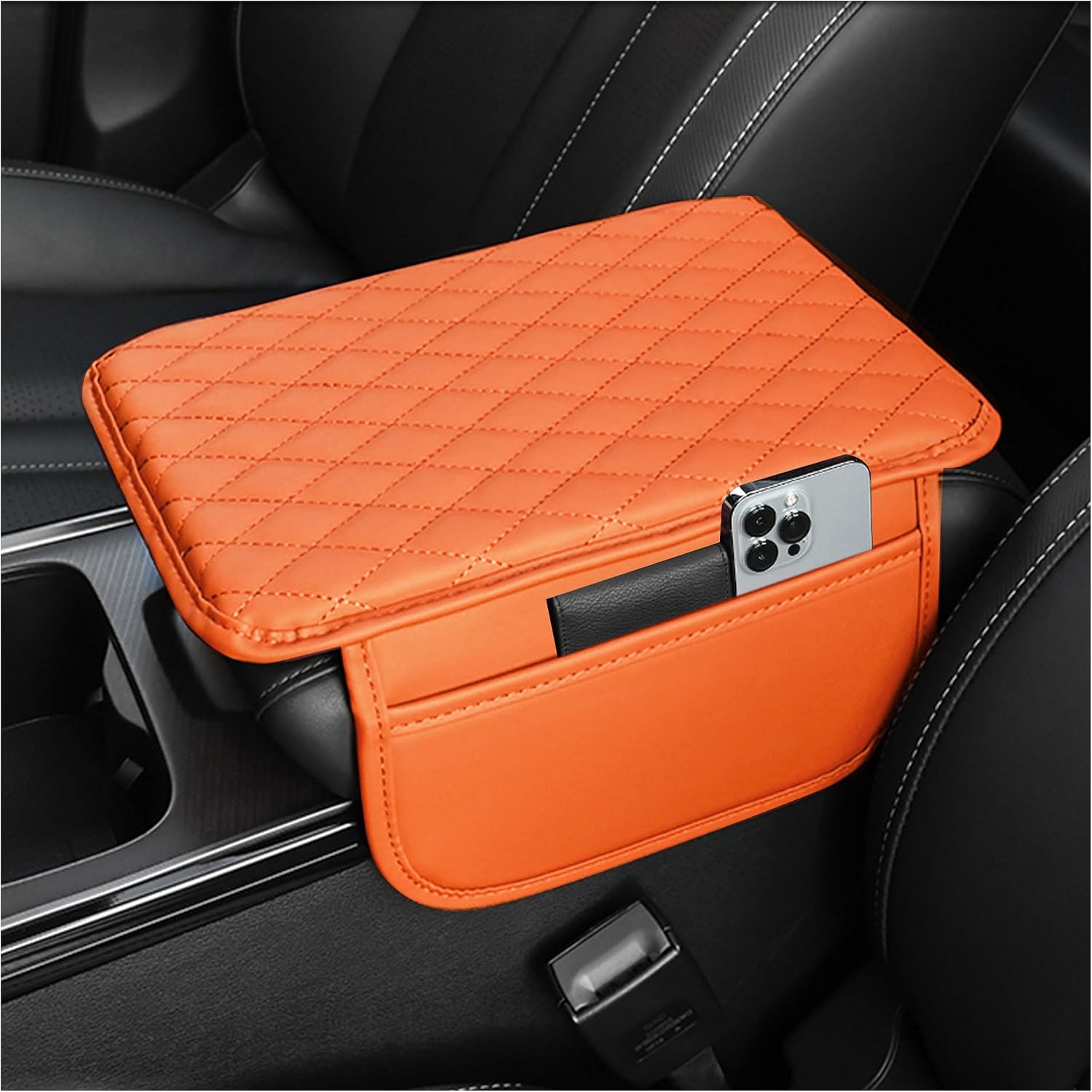Microfibre Leather Centre Console Armrest Cover with Storage Pockets