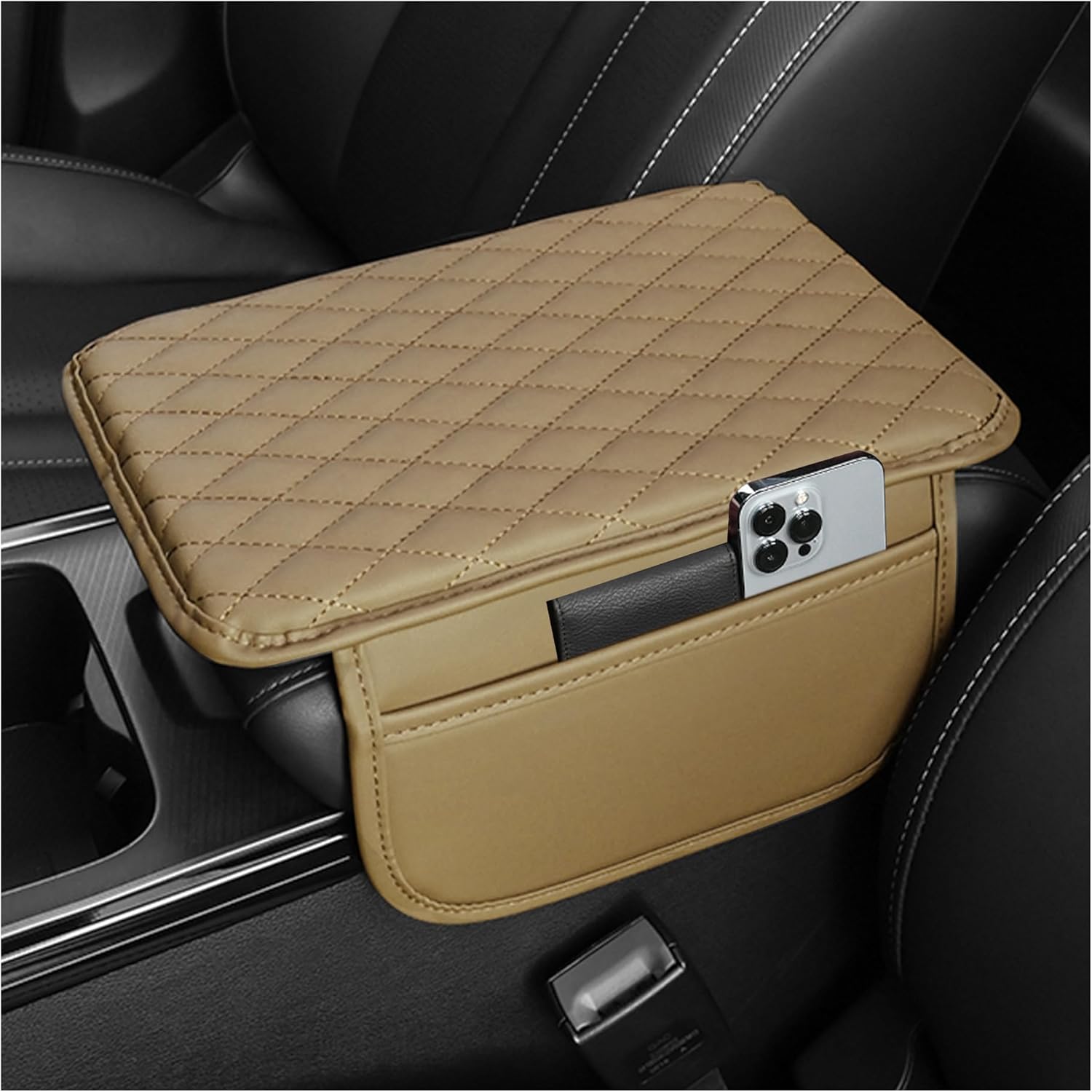 Microfibre Leather Centre Console Armrest Cover with Storage Pockets