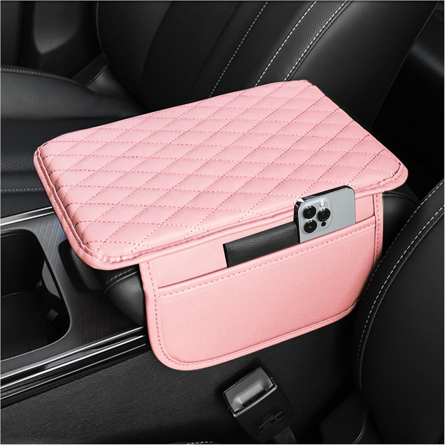 Microfibre Leather Centre Console Armrest Cover with Storage Pockets