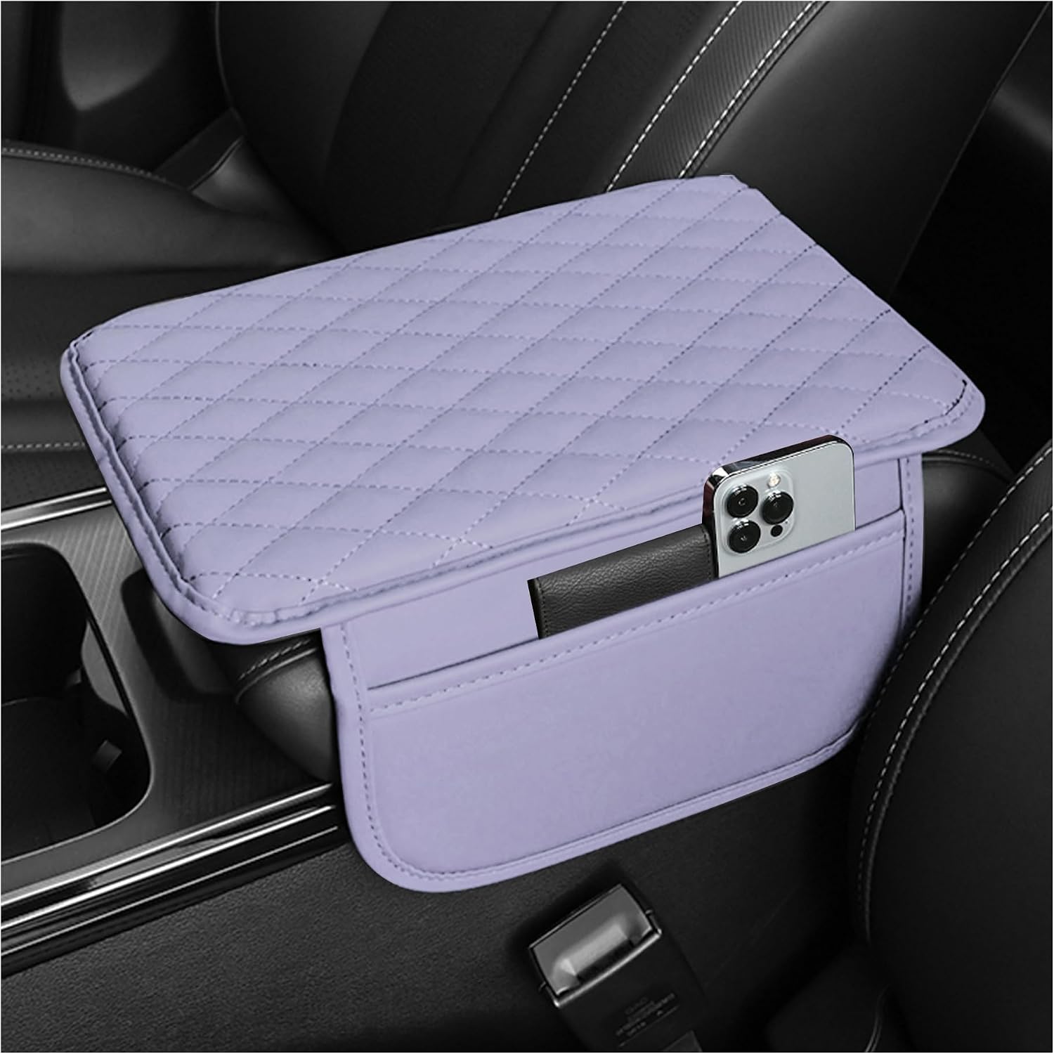 Microfibre Leather Centre Console Armrest Cover with Storage Pockets
