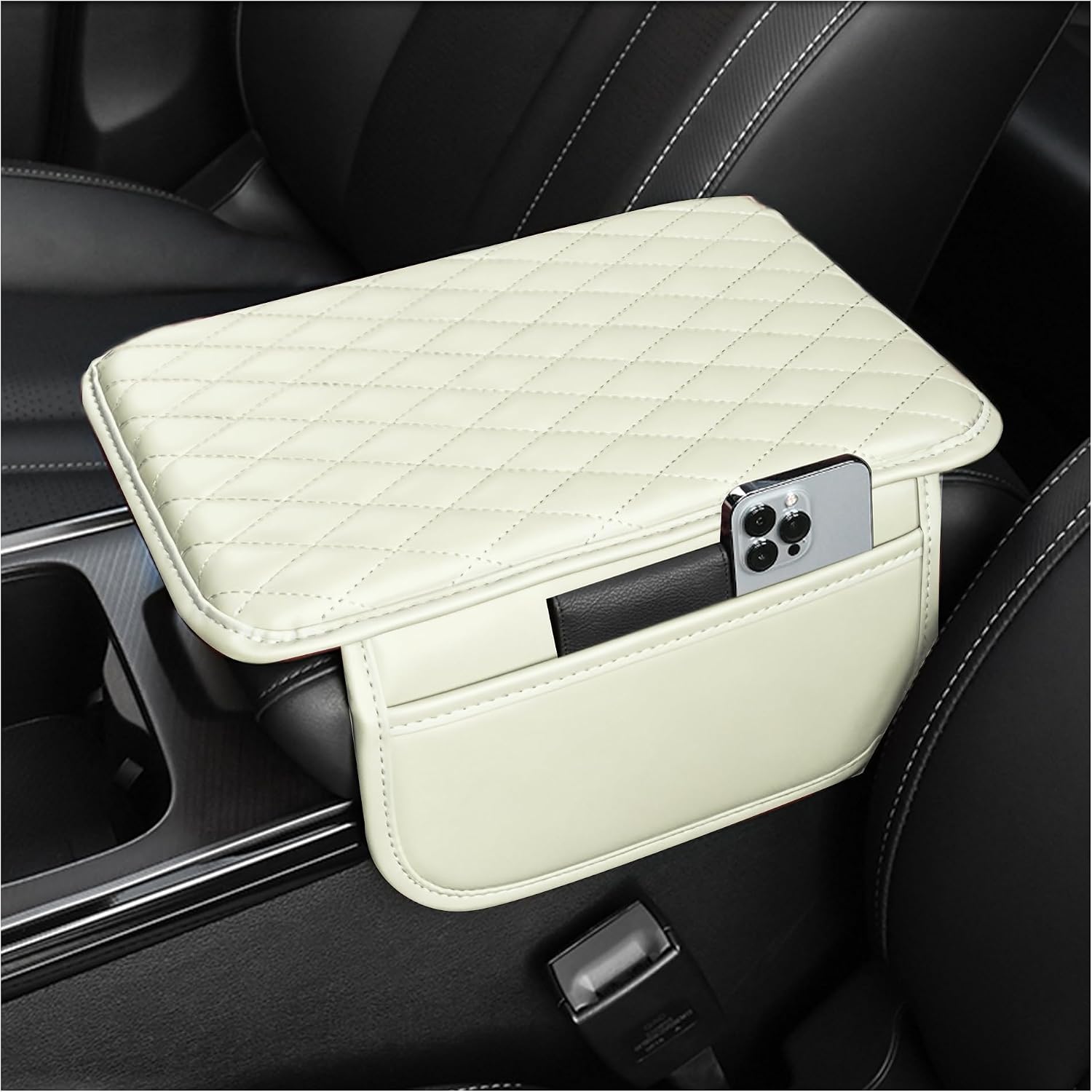 Microfibre Leather Centre Console Armrest Cover with Storage Pockets